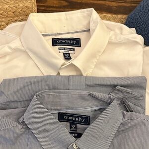 Crown & Ivy Men's White and Navy Striped Dress Shirts